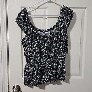 Floral Stretchy Top with Slouchy Shoulders